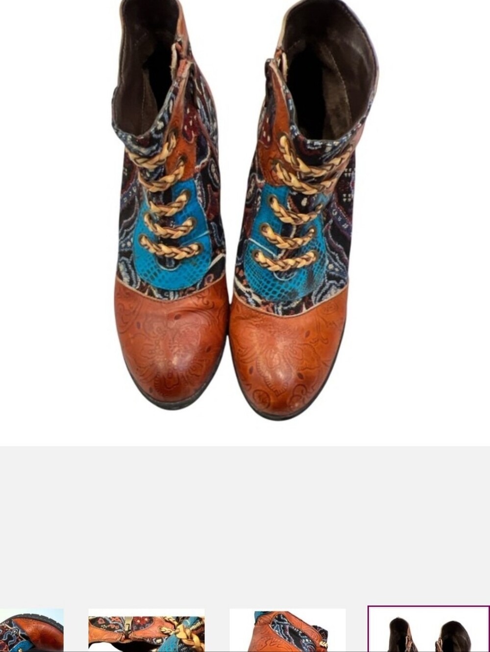 Socofy Boho Festivalcore Tapestry Art To Wear Ankle Embossed Boots EU38 -US 7.5 - Picture 8 of 11